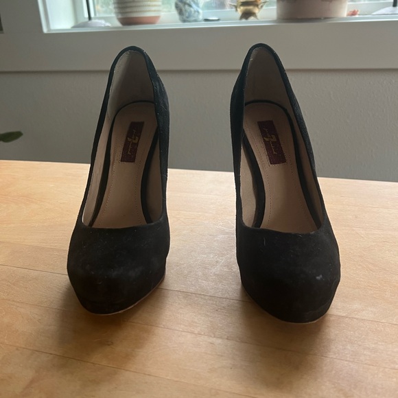 7 for all Mankind Black Suede Wedges with Wooden Heel - Picture 3 of 6